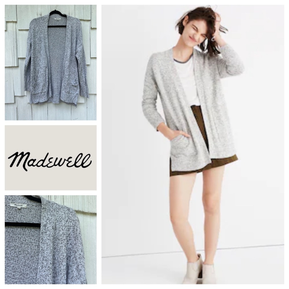 Madewell Midland Cardigan Sweater Marled Aztec Gray White Open Front Pockets‎ S